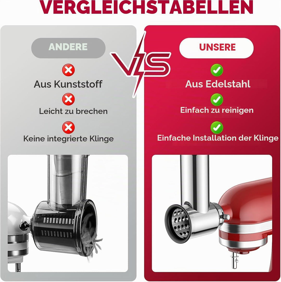 Edelstahl Slicer Shredder Aufsatz für KitchenAid Standmixer, Salatmaschine mit Gemüseschneider, Sala