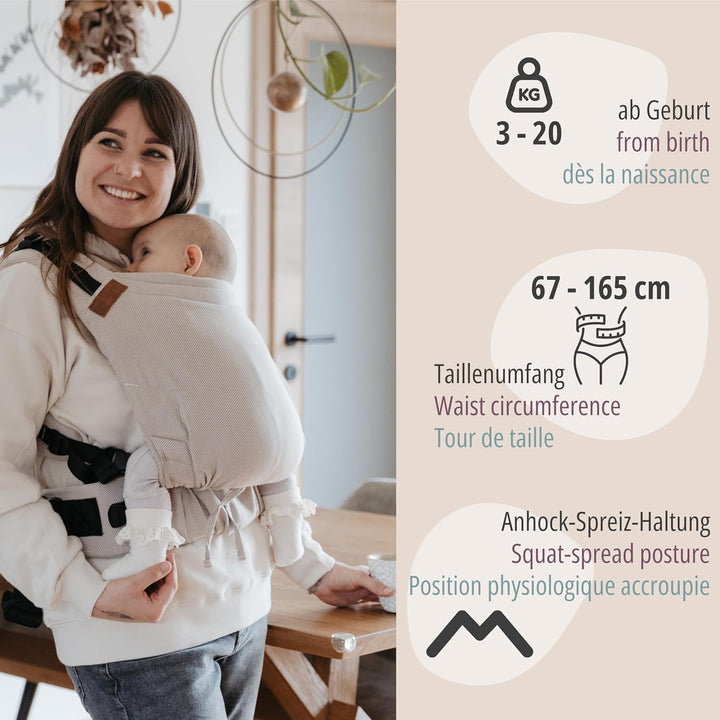 Hoppediz Buckle - 4-in-1 Babytrage für Neugeborene ab Geburt - Fullbuckle Tragehilfe mit 2 Schnallen