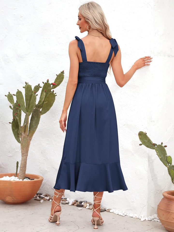 Odizli Damen Sexy Elegant Spaghetti Kleid mit Schlitz Sommerkleid Hochzeit Festliche Partykleid Lang