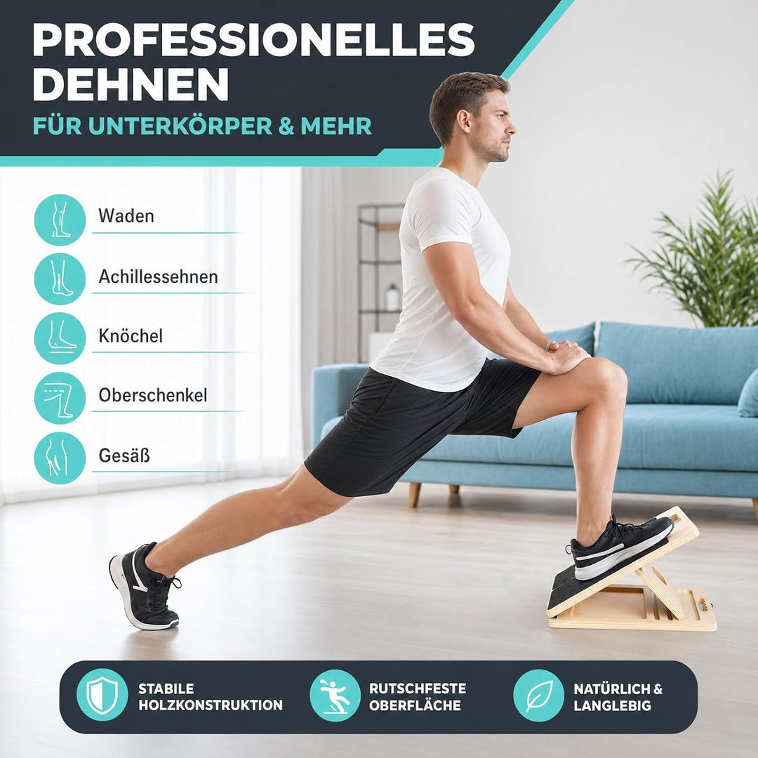 Verstellbares Balance Board aus Massivholz, schräges Dehnbrett, 5-fach verstellbarer Wadentrainer mi