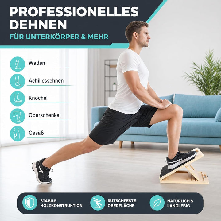 Verstellbares Balance Board aus Massivholz, schräges Dehnbrett, 5-fach verstellbarer Wadentrainer mi