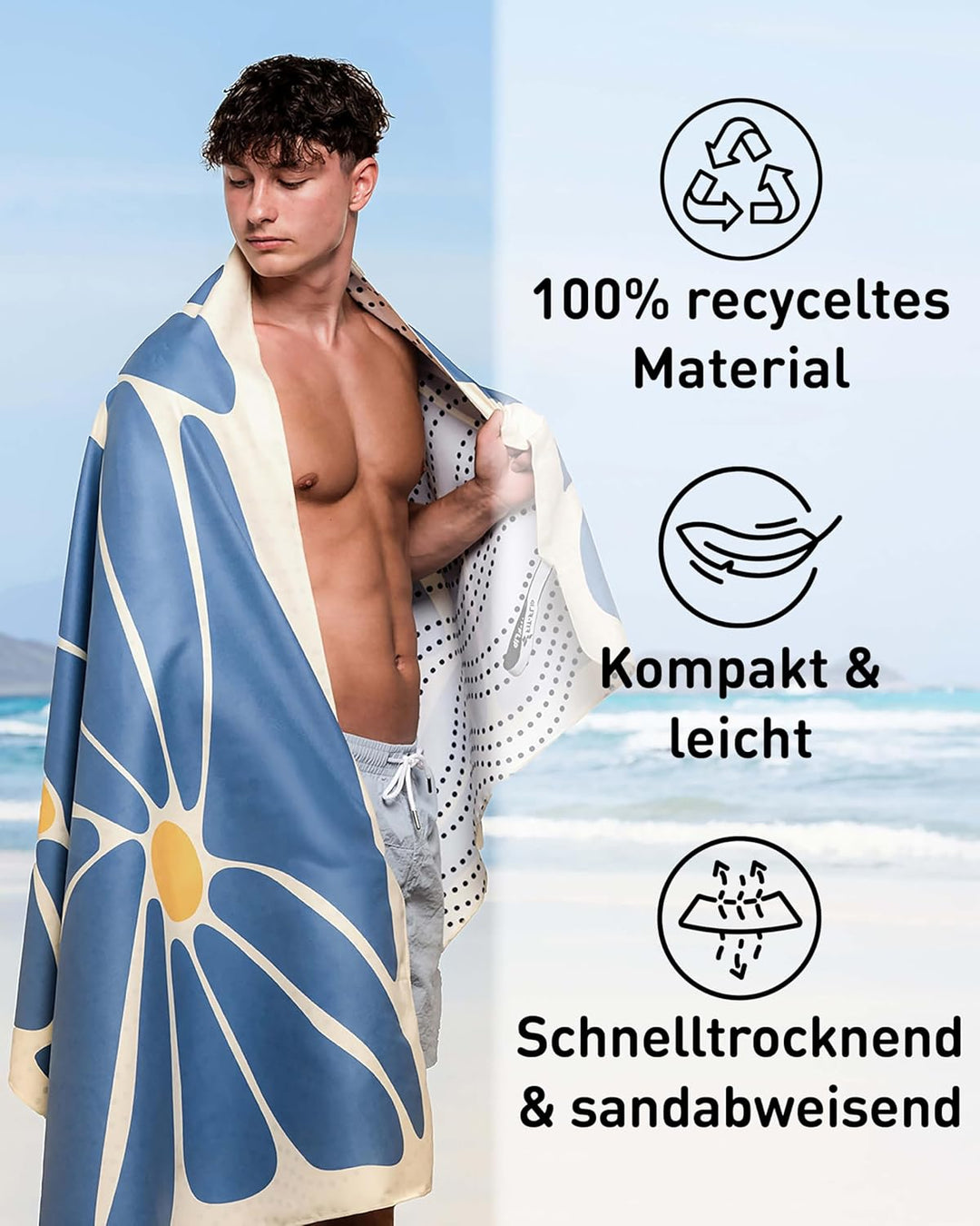 Fit-Flip Strandtuch XXL aus Mikrofaser - leicht und schnelltrocknend - 100% recyceltes Strandhandtuc