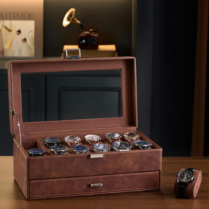 ProCase 12 Slot Uhrenbox für Herren，Uhrenkasten mit Schublade, Men’s Watch Box, Uhrenaufbewahrung Uh