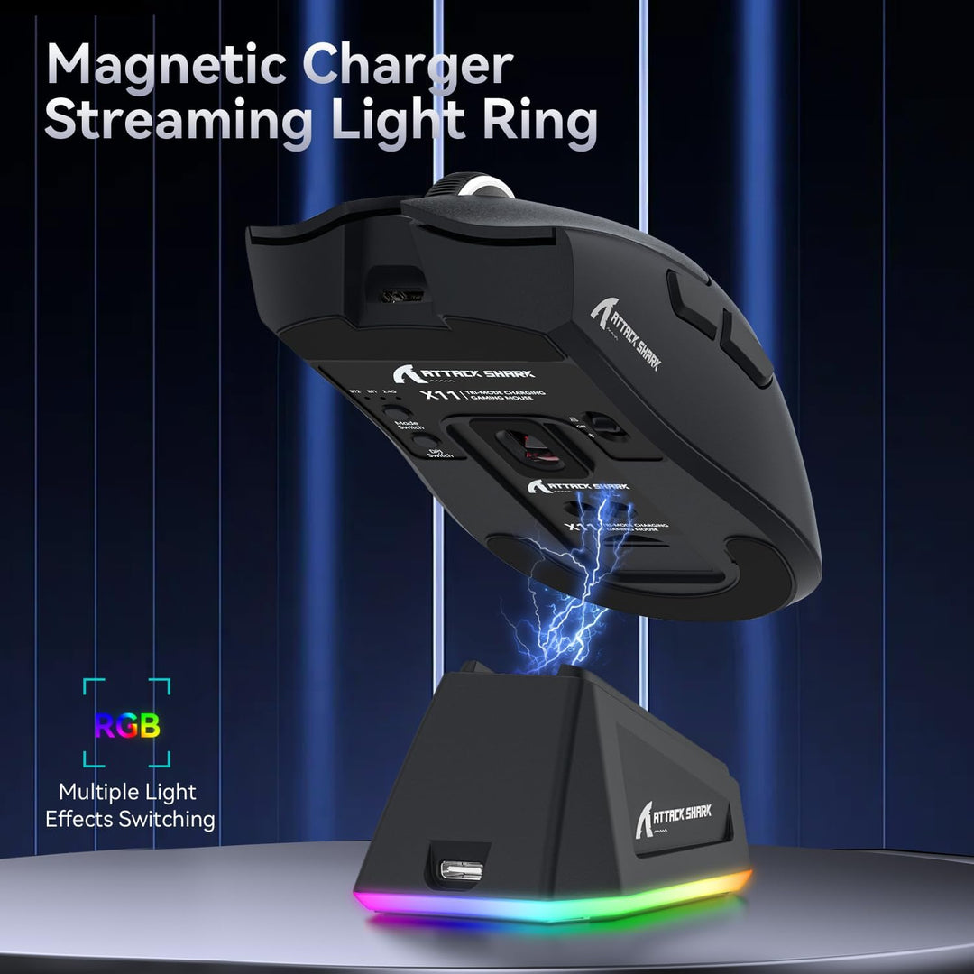 ATTACK SHARK X11 Gaming Mouse mit Magnetic Charging Dock, PixArt PAW3311 Gaming Sensor, BT/2.4G Wire