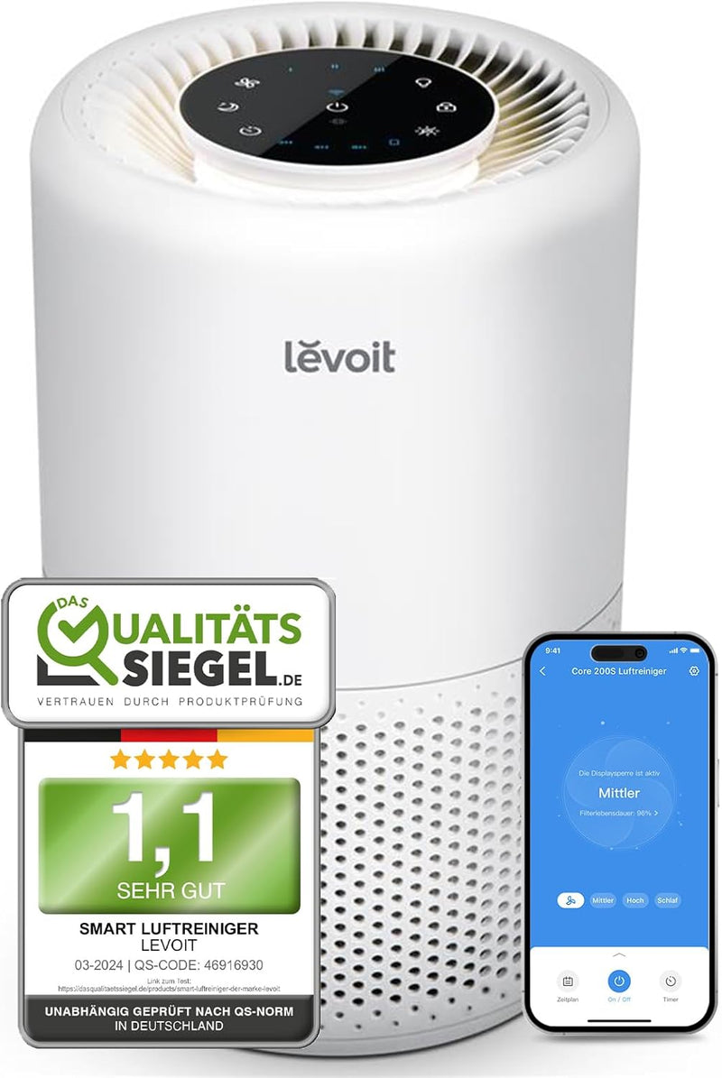 LEVOIT Luftreiniger H13 HEPA Filter für Allergiker, Luftfilter gegen 99,97% von Staub Pollen Gerüche