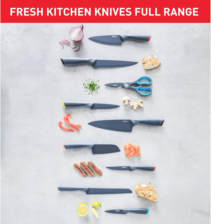 Tefal Fresh Kitchen Santoku-Messer 12 cm, Edelstahl, Anthrazit/Orange, cm, 36 x 10 x 5.1 cm, 1 Einhe