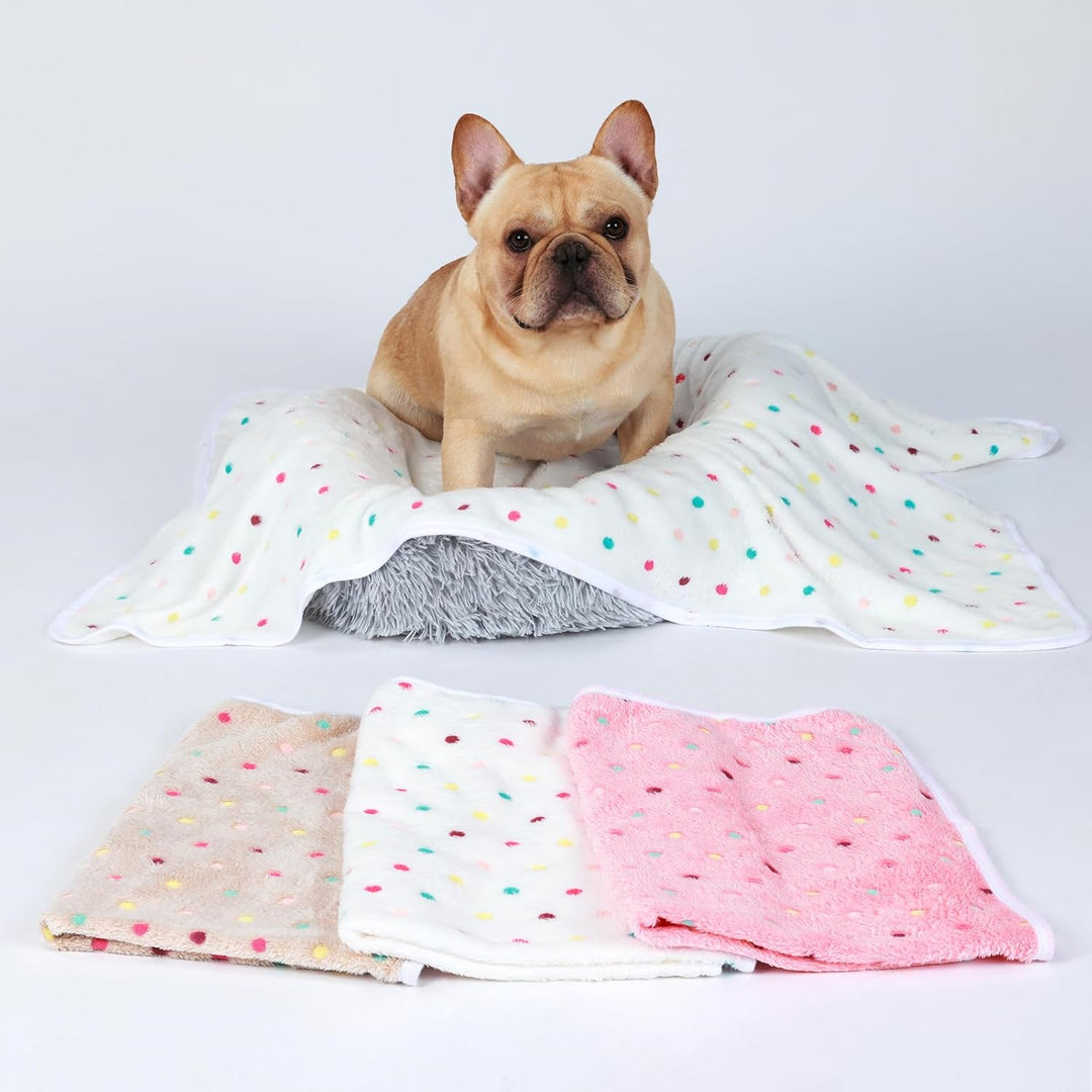 Flanell-Haustierdecke, superweich, niedliches Punktemotiv, Überwurf für Hund, Welpen, Katze, Beige/B