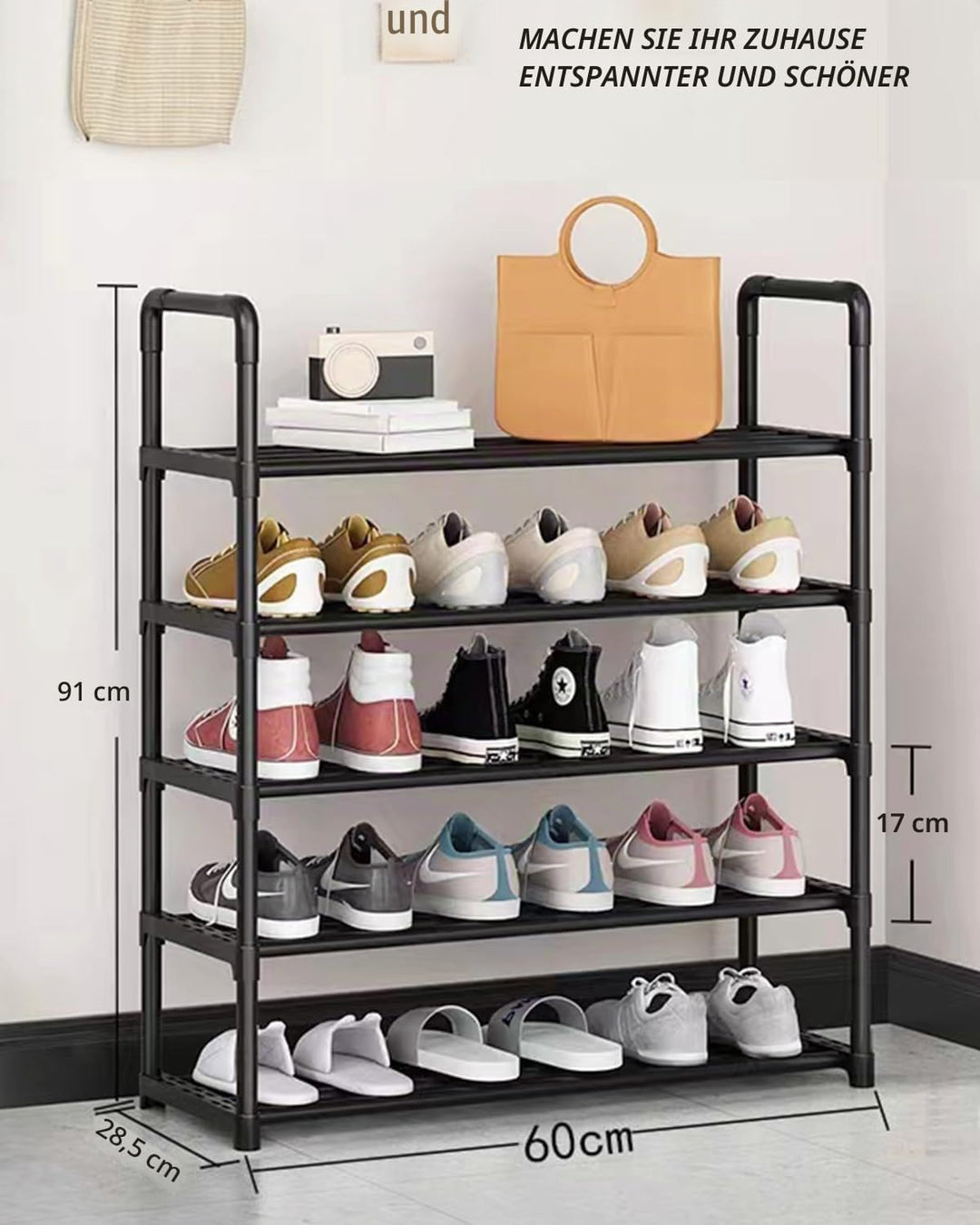 Schuhregal mit 5 Ebenen, Schuhständer aus Metall, Schuhaufbewahrung, Schuh-Organizer für 12 Paar,sta