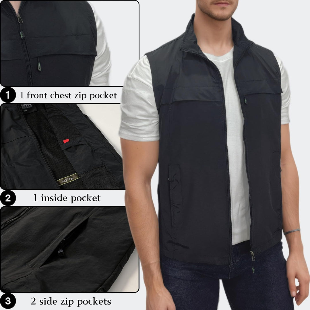MeiLayM Herren Outdoor Angelweste Multi Pocket Weste Sommer Schnell Trocknende Weste Sport Reissvers