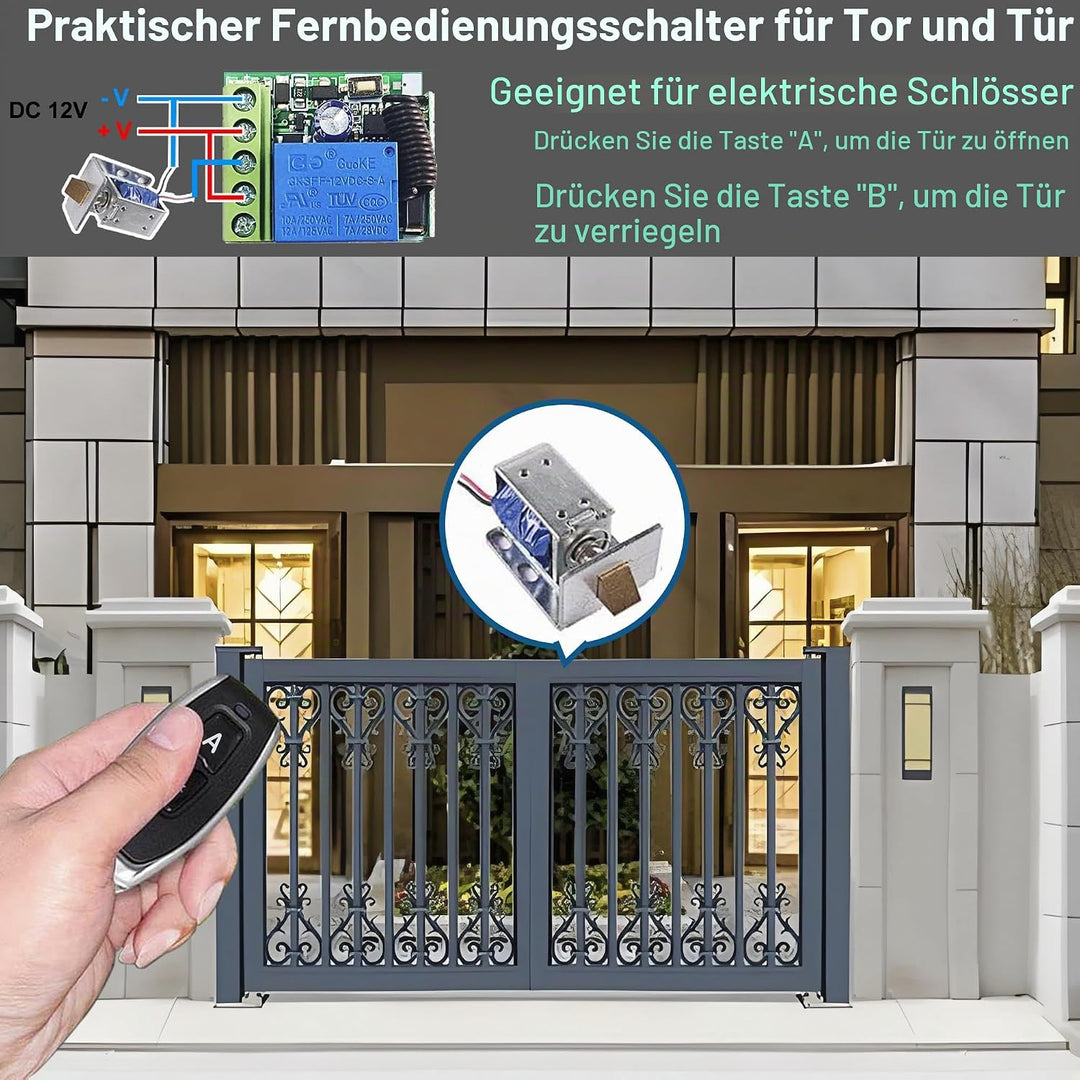 QIACHIP DC 12V Funkschalter mit Fernbedienung 433 MHz Funk Relais 1 Kanal Momentary Switch, Sender E