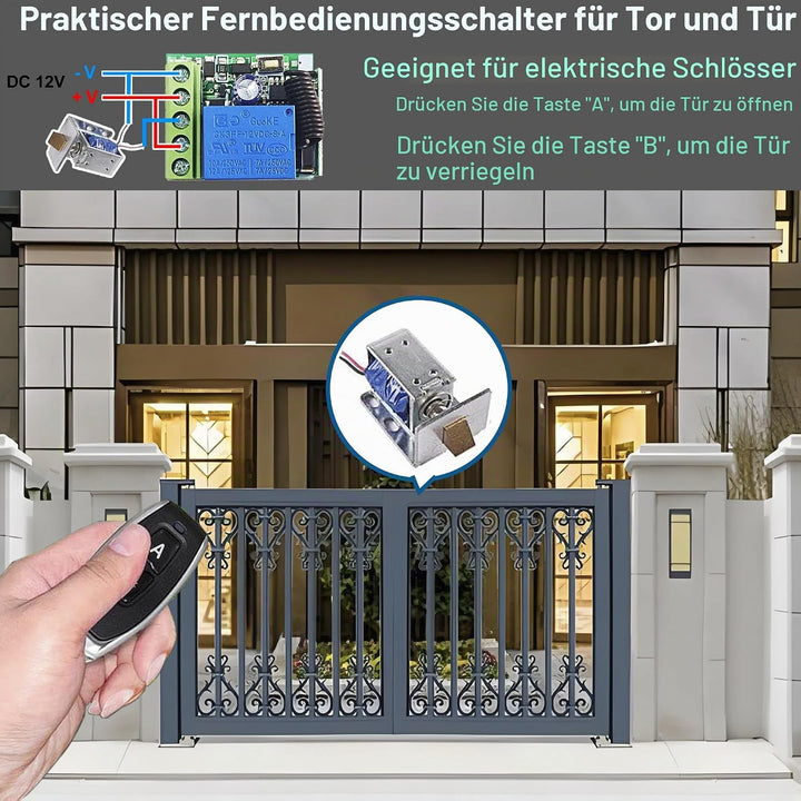 QIACHIP DC 12V Funkschalter mit Fernbedienung 433 MHz Funk Relais 1 Kanal Momentary Switch, Sender E