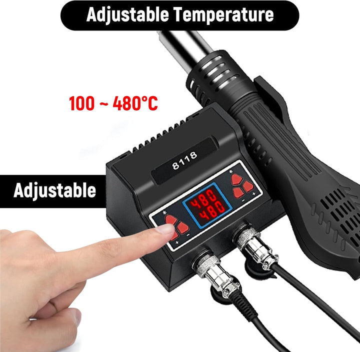 2 in 1 Heissluft Lötstation, 700W Lötstation mit 5 zusätzlichen Lötspitzen und 3 Heissluftdüsen, Hei