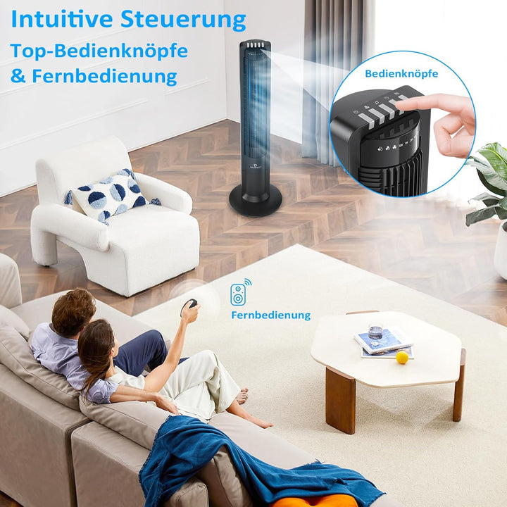 Airvention Turmventilator mit Fernbedienung, 109cm, leise, 100° oszillierender Säulenventilator, Sta