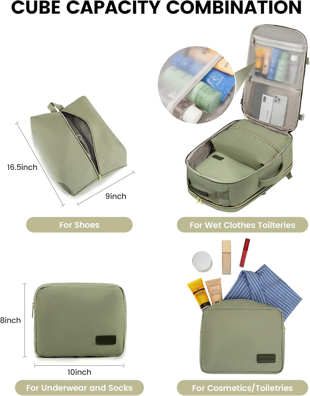 LOVEVOOK Handgepäck Rucksack Flugzeug, 40L Gross Reiserucksack Damen Kofferrucksack, Wasserdicht Rei