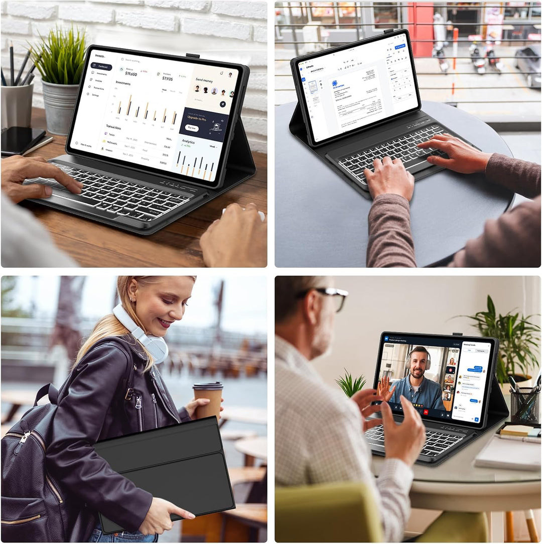 Hülle mit Tastatur für Lenovo Idea Tab Plus 12,1" 2025, 7 Farbige Beleuchtung, Bluetooth Abnehmbare