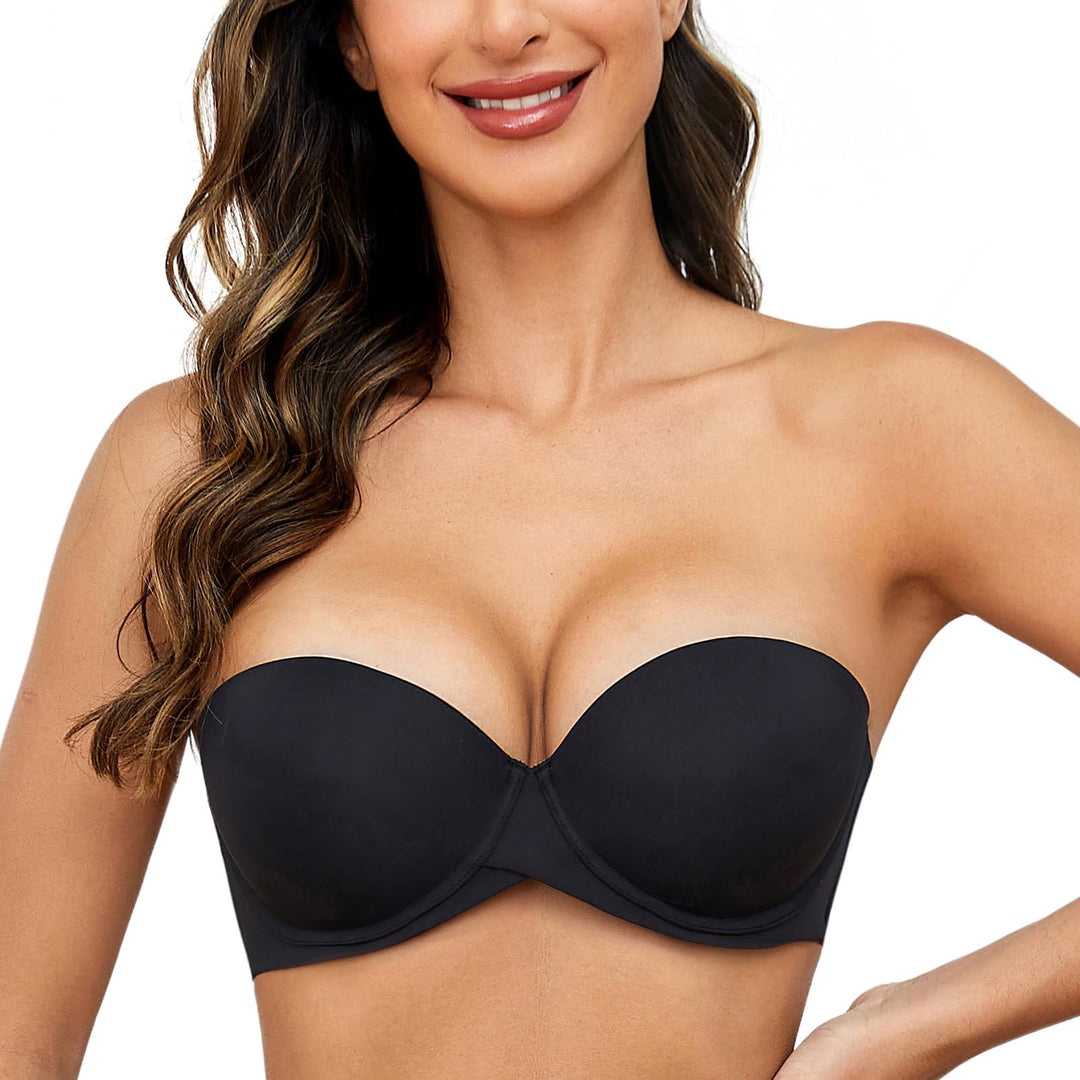 MELENECA Damen Hochdrücken Dick gepolstert Mehrweg Bügel Trägerloser BH 65C Schwarz, 65C Schwarz