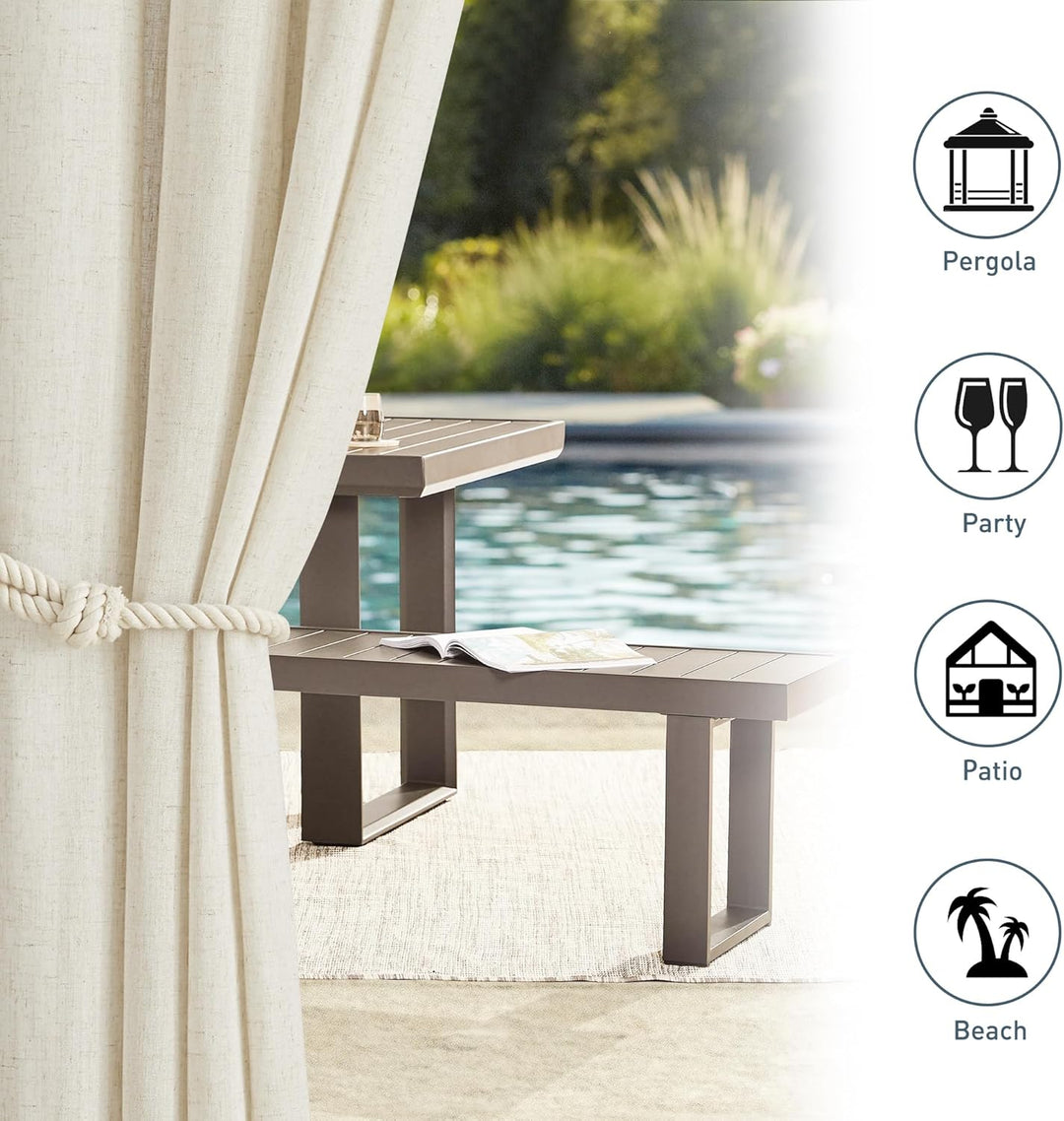 PONY DANCE Outdoor Gardinen Boho Leinen 2er Set H 243 x B 140 cm wasserdichte Outdoorvorhänge mit Ab