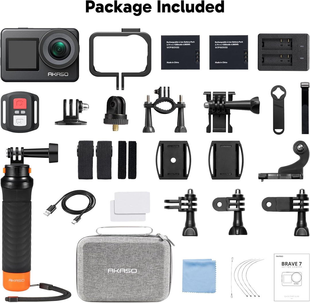 AKASO Brave 7 Action Cam 4K30FPS mit Schwimmender Handgriff 20MP WiFi Unterwasserkamera IPX8 Wasserd