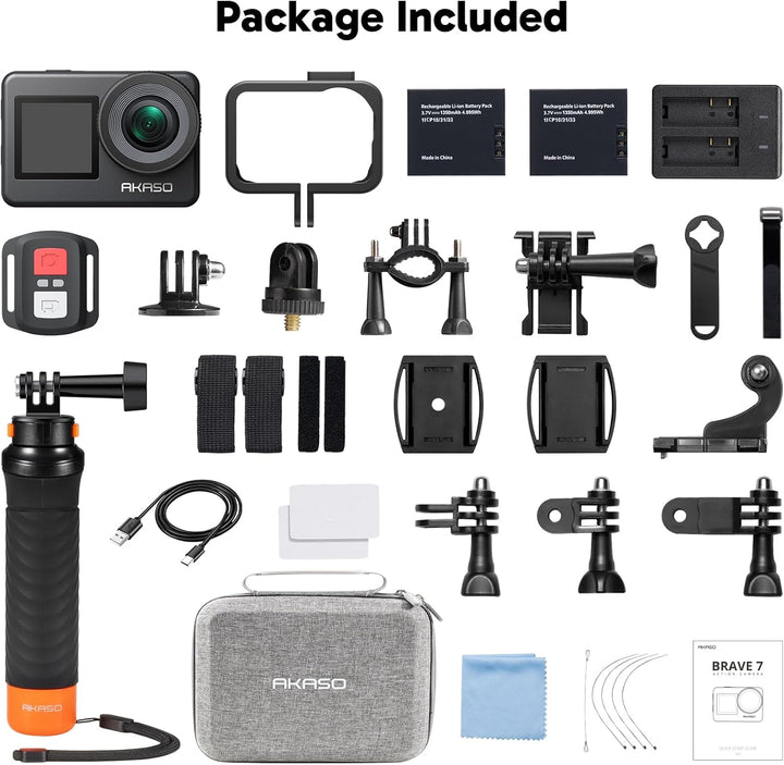 AKASO Brave 7 Action Cam 4K30FPS mit Schwimmender Handgriff 20MP WiFi Unterwasserkamera IPX8 Wasserd