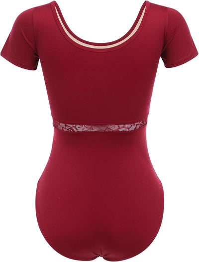 FYMNSI Damen Ballettanzug Gepolstert Ballettbody Tanz Body Gymnastikanzug Trikot Kurzarm Bodysuit S
