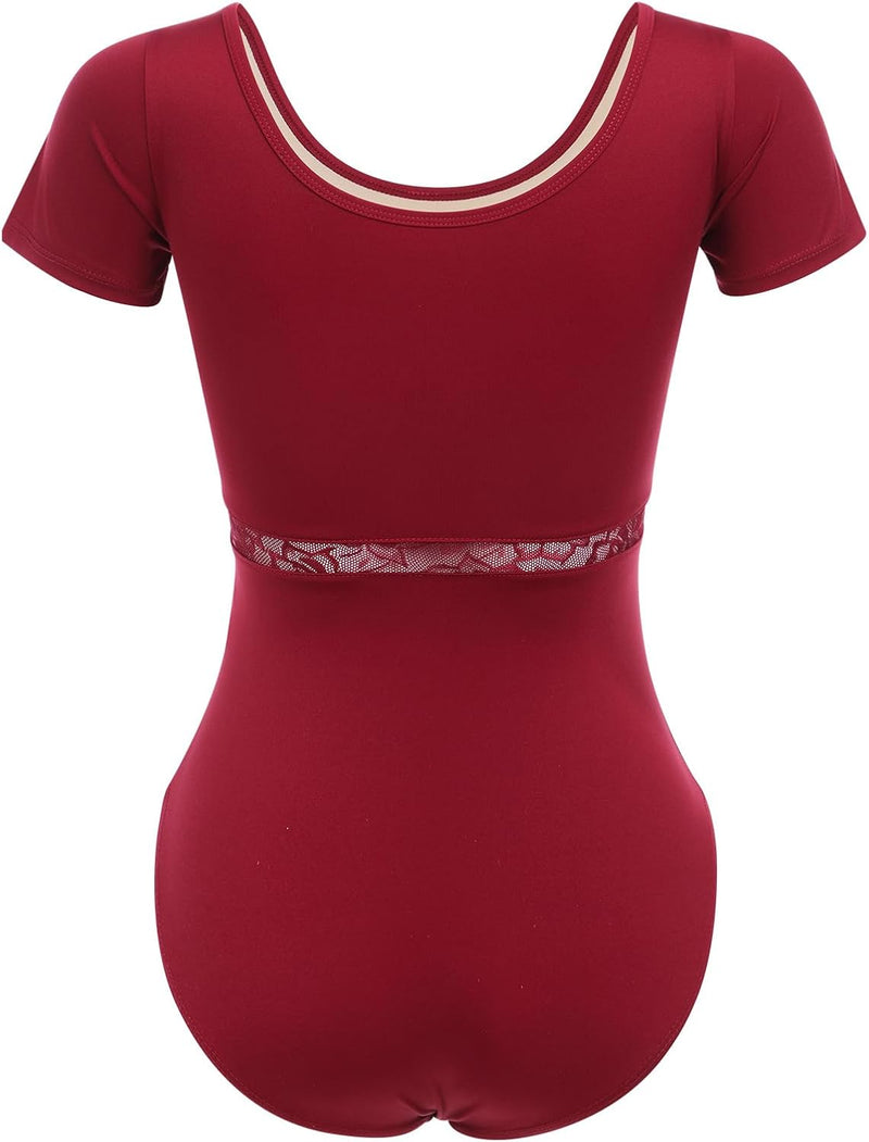 FYMNSI Damen Ballettanzug Gepolstert Ballettbody Tanz Body Gymnastikanzug Trikot Kurzarm Bodysuit S