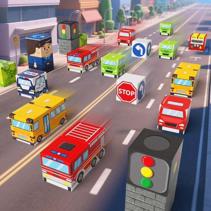 Magnetische Bausteine Stadtverkehr Set, Reisespielzeug für Kinder STEM Spielzeuge Reise Lerngeschenk