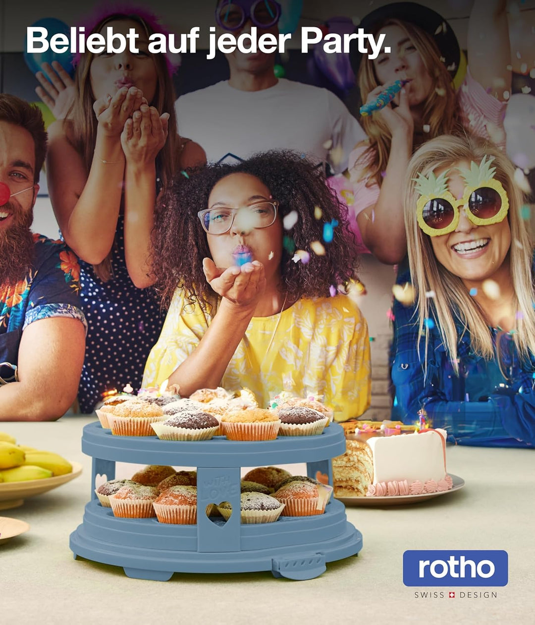 Rotho Fresh Tortenglocke hoch mit Trays, lebensmittelechter Kunststoff (PP) BPA-frei, blau/transpare