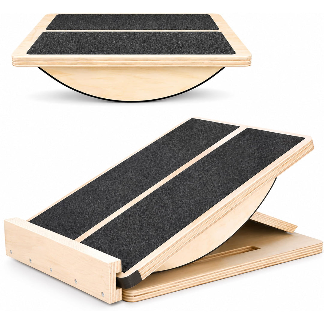 Professionelles 2-in-1 Holz Schrägbrett & Balance Board Verstellbares Neigungsbrett und Wadendehner,
