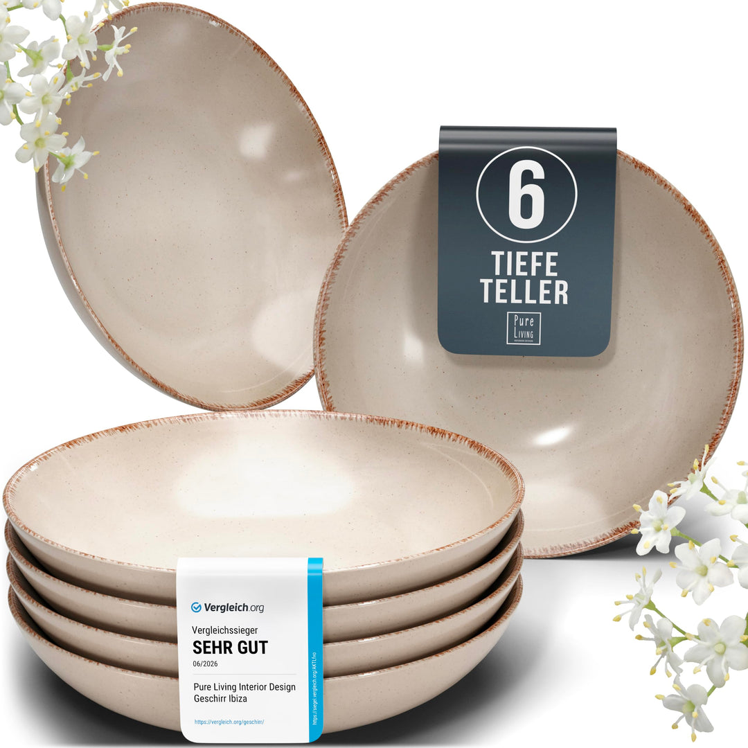 Steingut Suppenteller 6 Pers. Rustic Hochwertiges Landhausstil TEST SEHR GUT Tiefe Teller Set - Krat