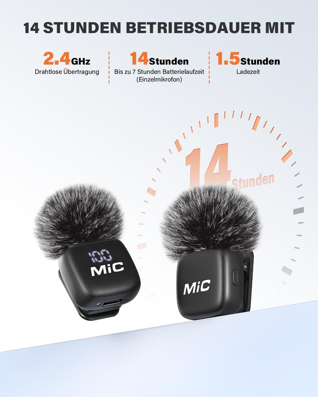 Kabelloses Lavalier Mikrofon, 2er-Pack Mini-Mikrofon mit Rauschunterdrückung, Auto-Pairing und Stumm