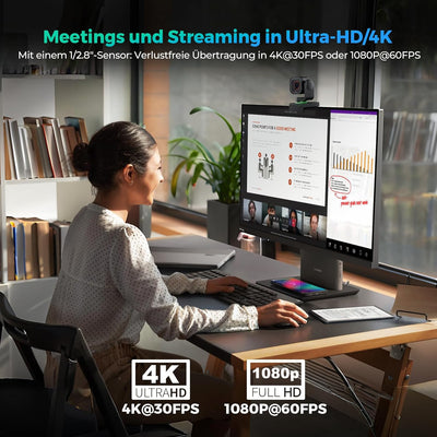 Angetube 4K Webcam mit Gestensteuerung, AI-Tracking,USB 3.0 PTZ Streaming PC Kamera mit Dual NR-Mikr