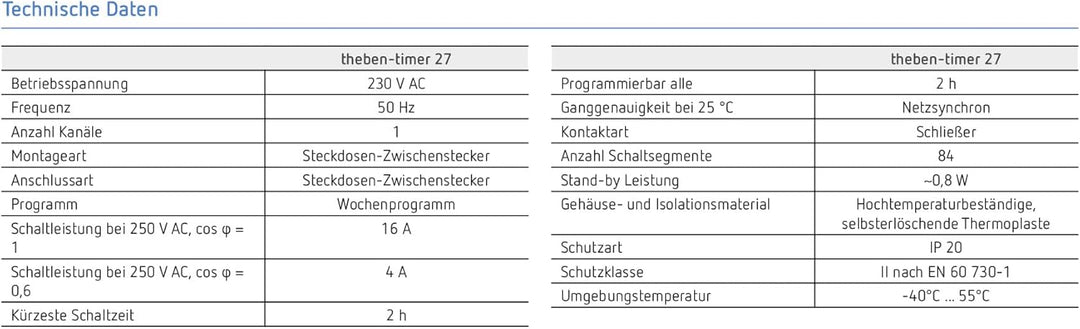 Theben 0270930 theben-timer 27 mit Wochenprogramm - analoge Zeitschaltuhr für den Innenbereich, Stec