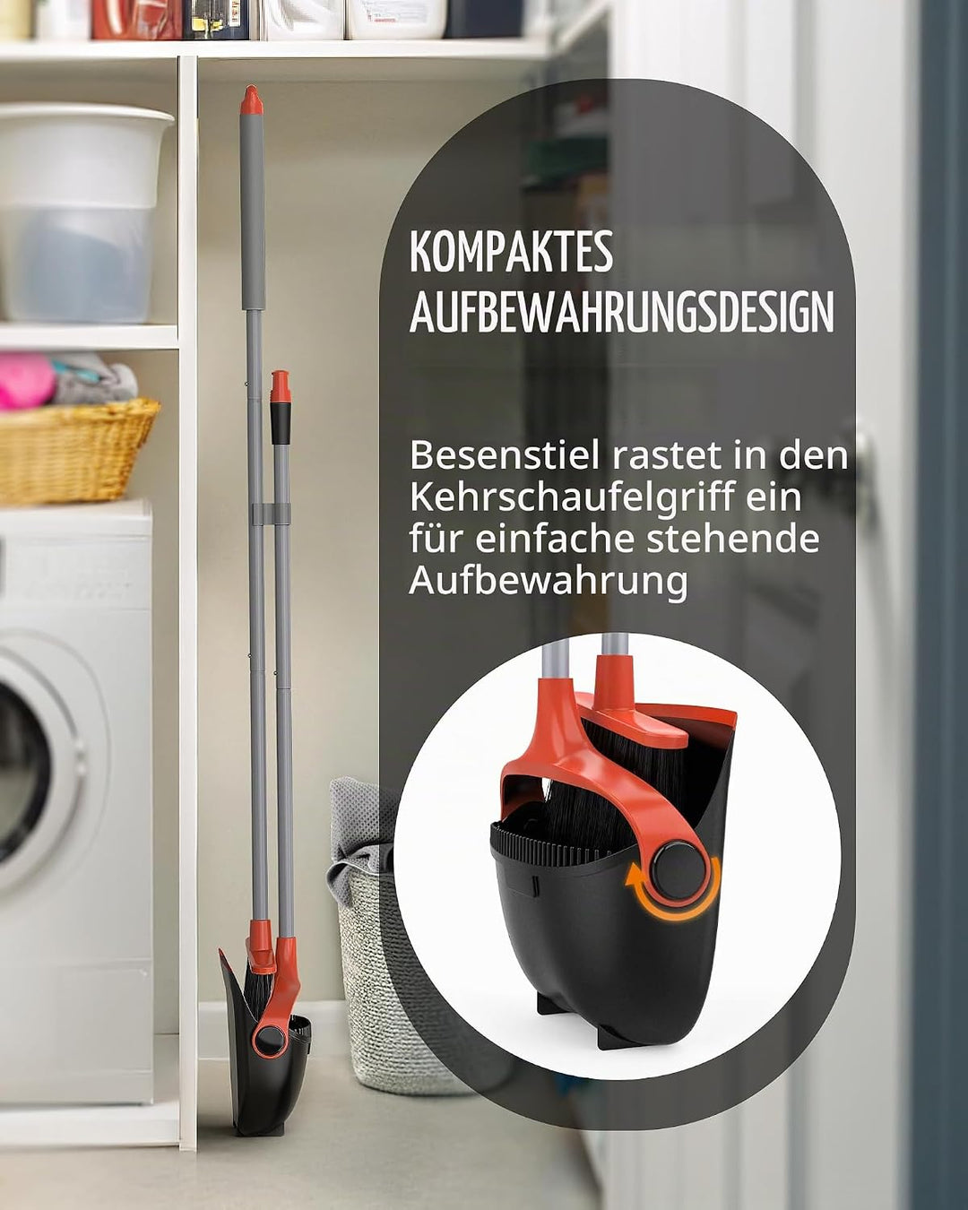 MR.SIGA Besen und Kehrschaufel Set mit langem Stiel, Standbesen mit Kehrschaufel für die Bodenreinig