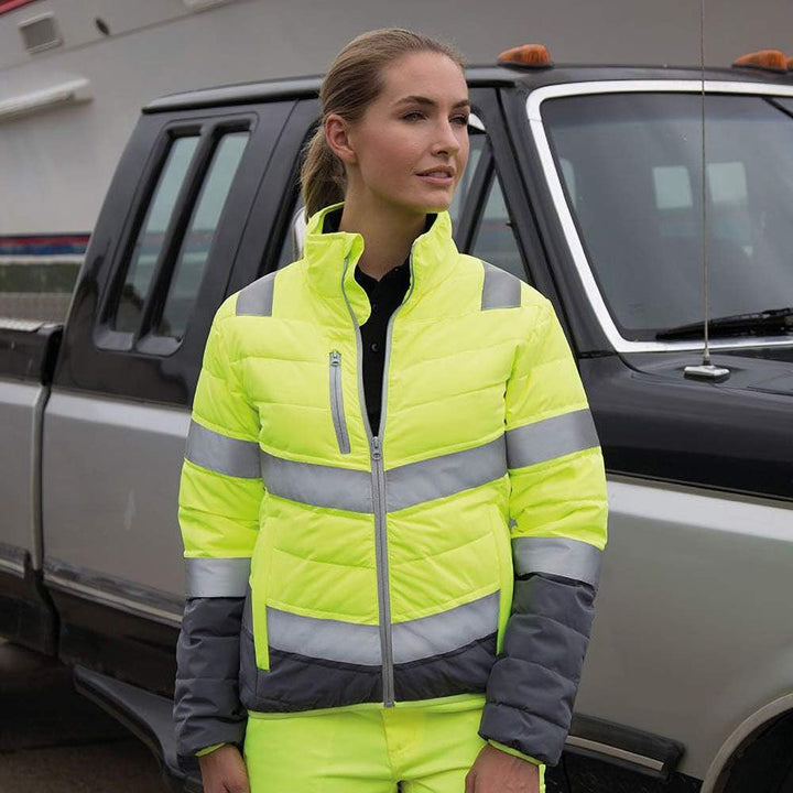 Result Safeguard Damen Warnjacke, leicht gepolstert XS Fluoreszierendes Gelb/Grau, XS Fluoreszierend