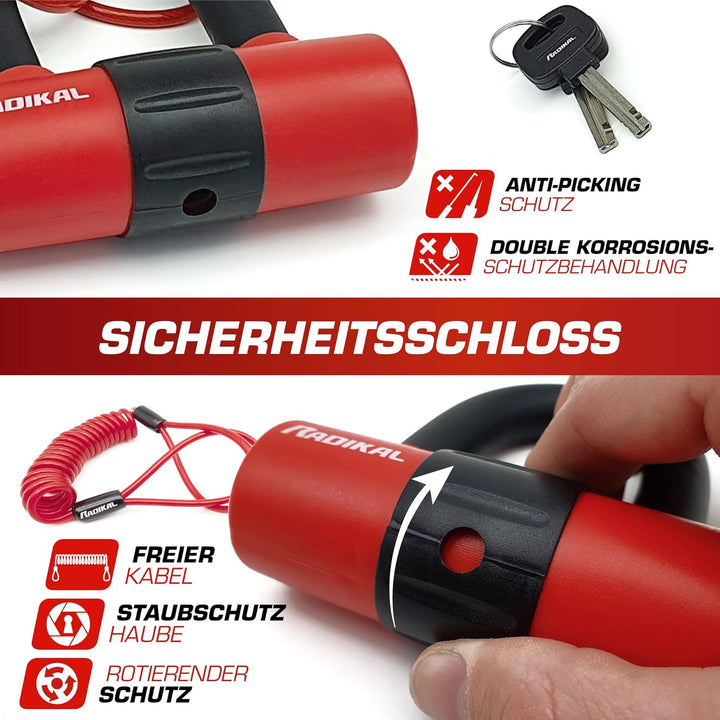 RADIKAL RK72120L Diebstahlsicherung Motorrad 2 in 1 Doppelfunktion Kettenschlaufe 120 cm und Mini U