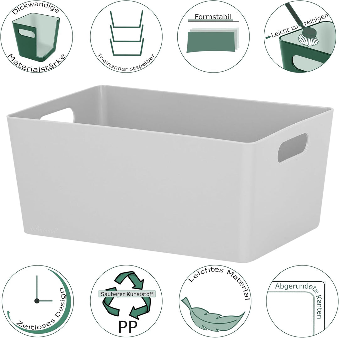 3x Ordnungsboxen - 11 cm hoch - GRAU - 25x17x11cm - 3,9 Liter - DINA5 - Ordnungskorb - Schubladenorg