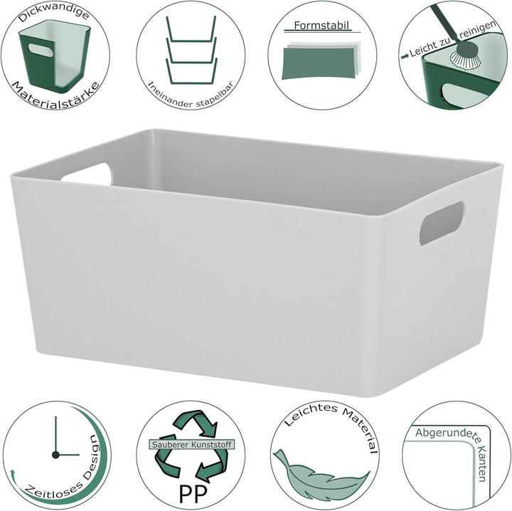 3x Ordnungsboxen - 11 cm hoch - GRAU - 25x17x11cm - 3,9 Liter - DINA5 - Ordnungskorb - Schubladenorg