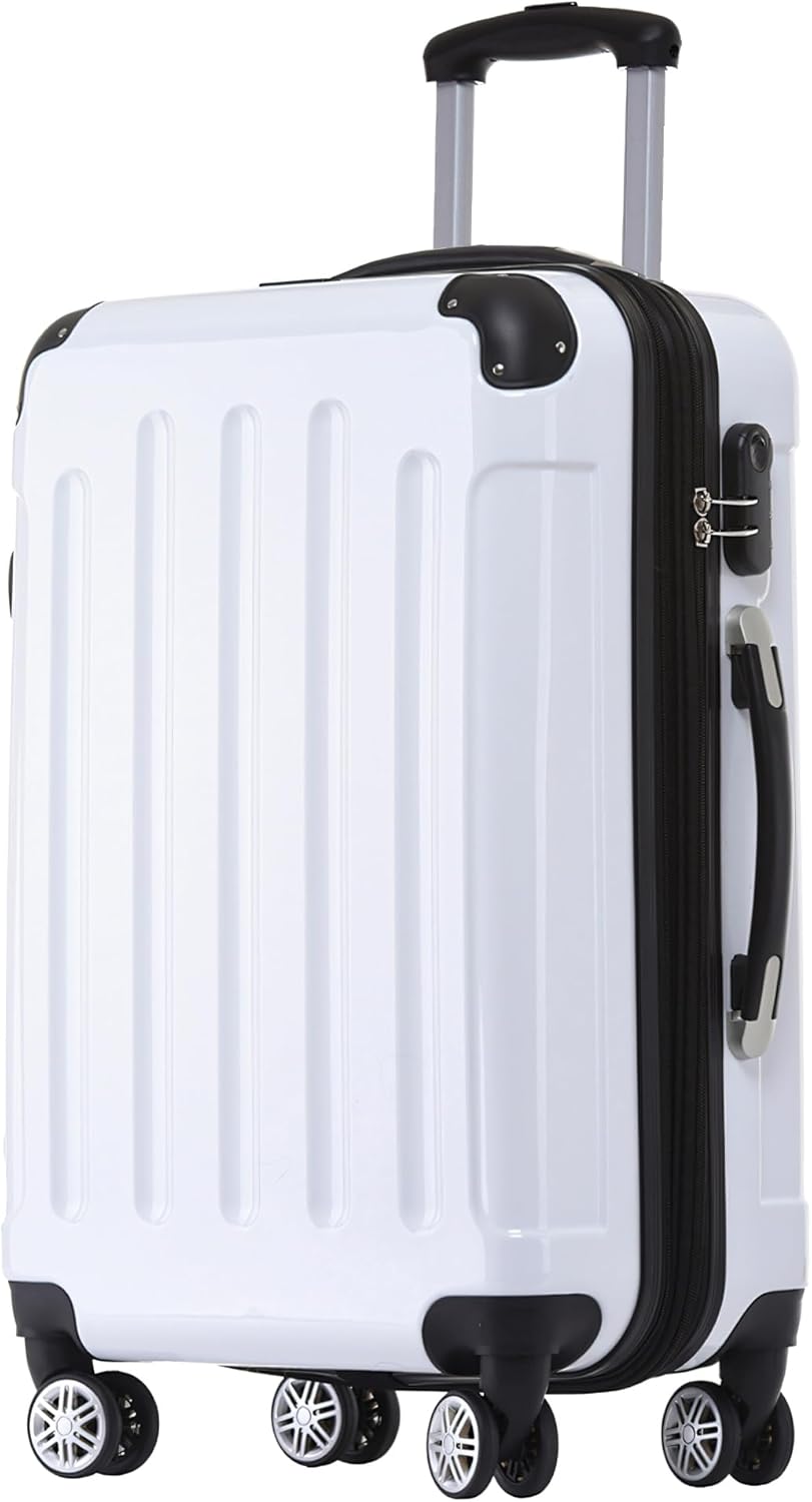 BEIBYE Hartschalen Koffer Trolley Rollkoffer Reisekoffer 4 Zwillingsrollen Polycabonat (Weiss, 76cm