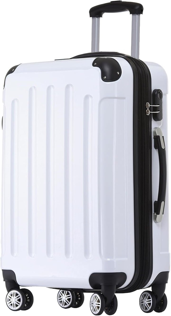 BEIBYE Hartschalen Koffer Trolley Rollkoffer Reisekoffer 4 Zwillingsrollen Polycabonat (Weiss, 76cm