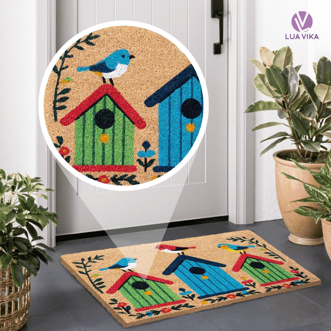 Fussmatte Kokos - Vögel - 40x70 cm - Fussmatte Aussen und Innen - Fussmatten Haustür - Türmatte Auss