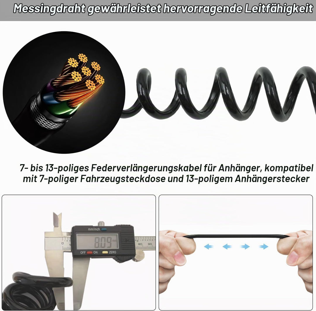 Anhänger Verlängerungskabel 7 auf 13 polig 2,5m Spiralkabel Anhänger Kupplung Stecker Adapterkabel f