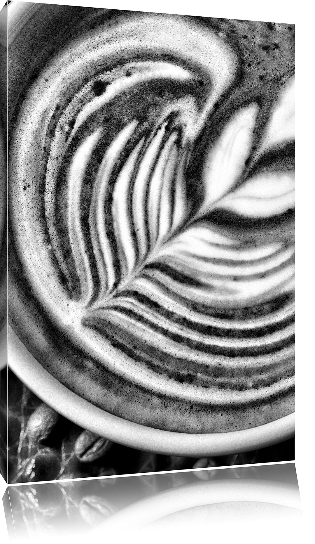 Pixxprint Monocrome, Edle Tasse Kaffee mit Schaumblatt, Format: 100x70 auf Leinwand, 100x70