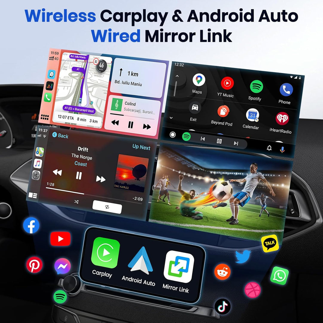 Hikity 1 Din Autoradio mit 7” IPS Manuell Einziehbarer Touchscreen Wireless Carplay Andriod Auto FM