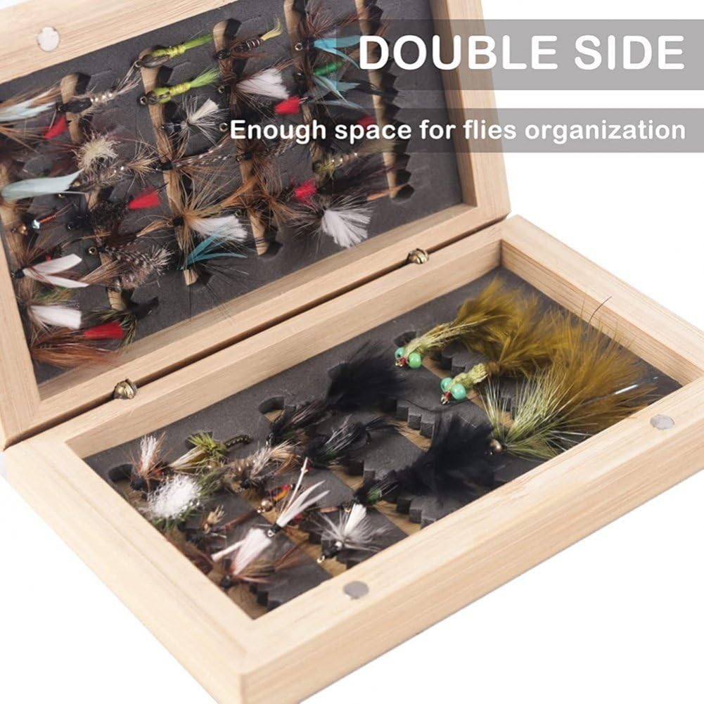 Fliegenbox Aus Holz Schaumstoff-Innenfutter, Köderschlitzetui, Fliegenfischerbox, Fliegen-aufbewahru
