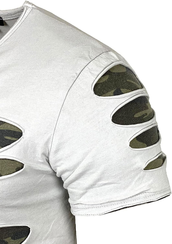 Subliminal Mode Destroy Herren-T-Shirt, verwaschener V-Ausschnitt, kurzärmelig, Vintage, zerrissen,