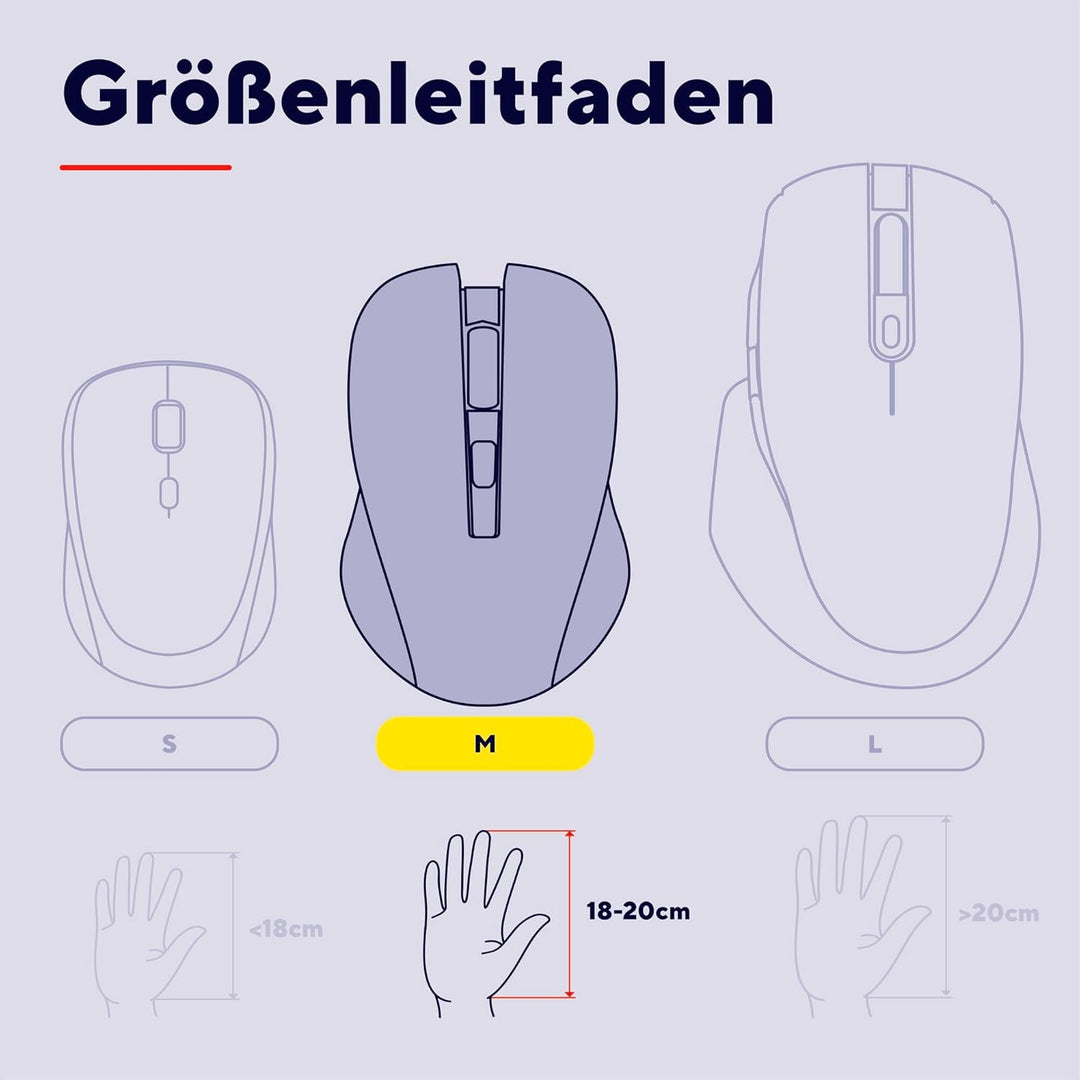 Trust Ferro Kabellose Maus Ultraschnelles Scrollrad und Horizontales Scrollen, Bluetooth + 2.4GHz, L