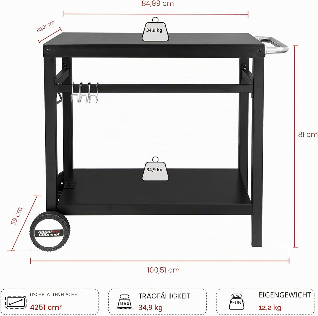 Royal Gourmet Grillwagen Grilltisch Outdoor Beistelltisch Garten Trolley Outdoorküche Multifunktione