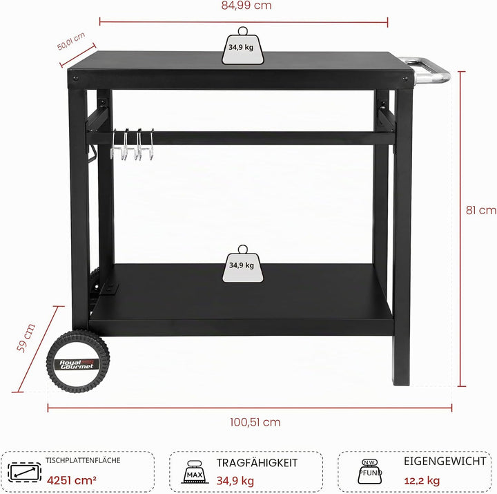 Royal Gourmet Grillwagen Grilltisch Outdoor Beistelltisch Garten Trolley Outdoorküche Multifunktione