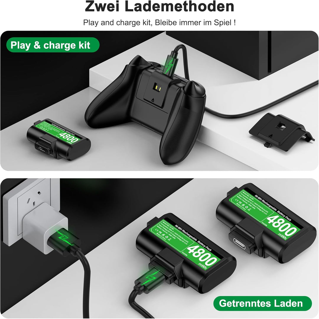 HELLCOOL Xbox Controller Akku für Xbox One/Xbox Series X&S Controller, 2 x 3600 mWh Akku kompatibel