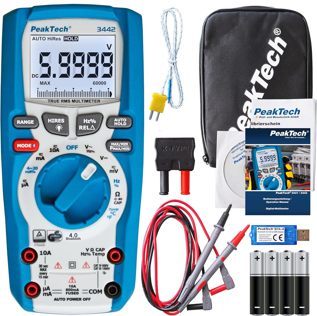 PeakTech P 3442 True RMS Digital Multimeter für Elektriker mit 60000 Counts & 4.0 Bluetooth, Profi-H